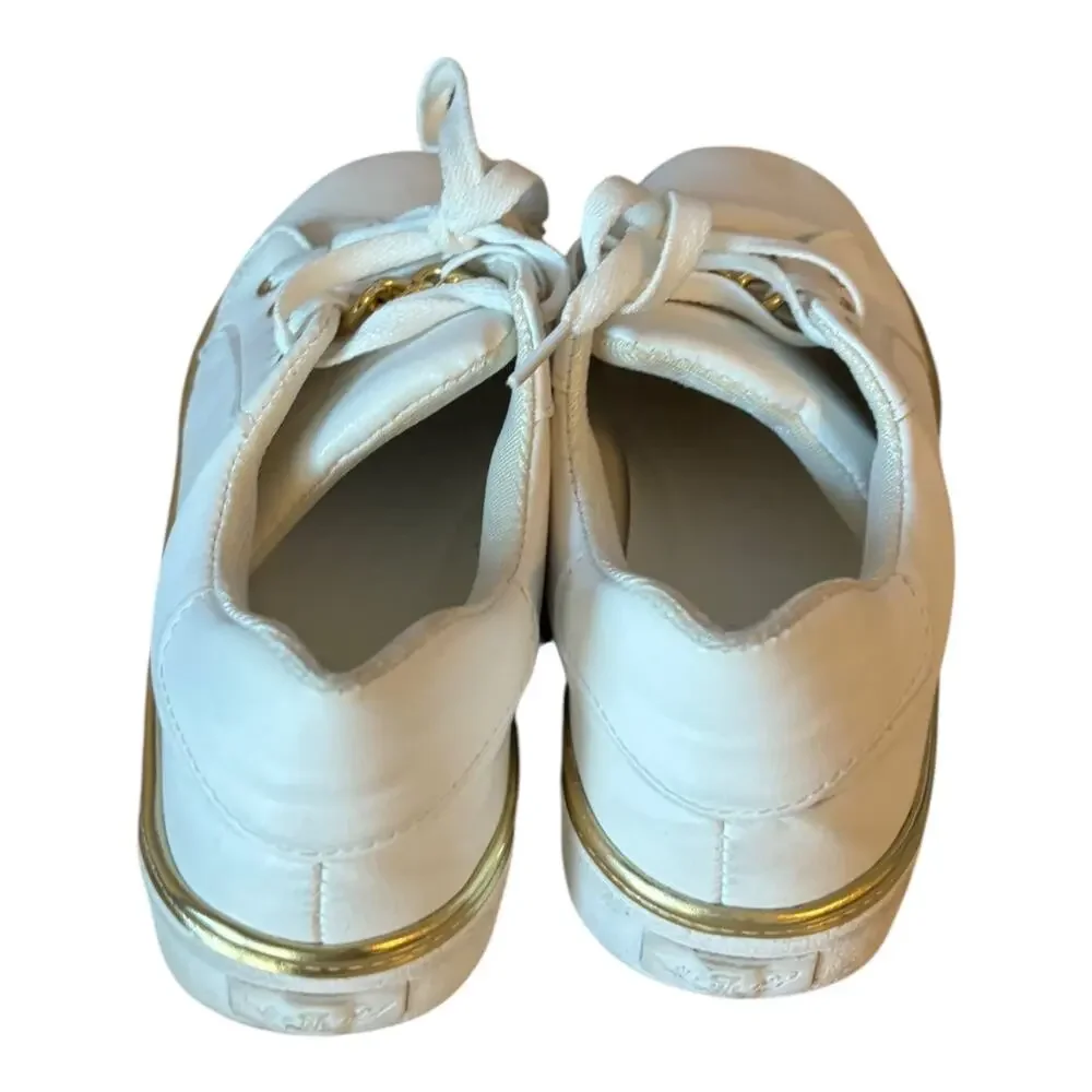 White Women's Lace up Sneakers Size 40 Gold Accents